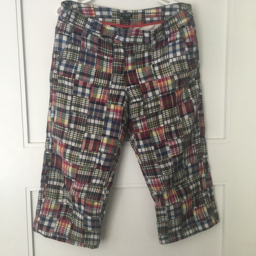 J. Crew Factory madras print patchwork capris